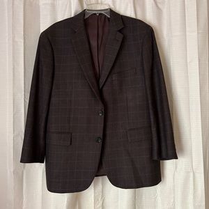 Pronto Uomu Platinum Brown Plaid 2 Button Sport Coat Blazer, Size 44R